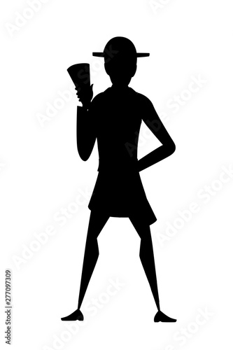 Black silhouette adult male firefighter stand on ground wearing fireproof form cartoon character design flat vector illustration