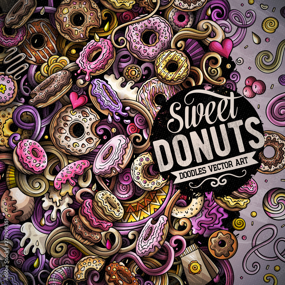Donuts hand drawn vector doodles illustration. Sweets frame card design. Donuts hand drawn vector doodles illustration. Sweets frame card design.