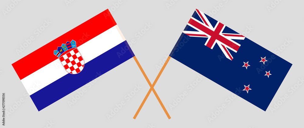 Crossed New Zealand and Croatian flags Crossed New Zealand and Croatian flags