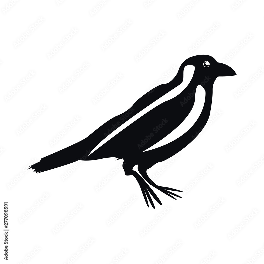Obraz premium Vector image of a crow. Silhouette of a crow on a white background.