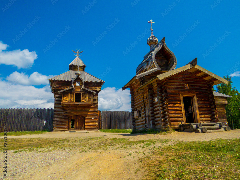 Orthodox wooden church in the Taltsy Architectural-Ethnographic Museum, Irkutsk, Siberia, Russia