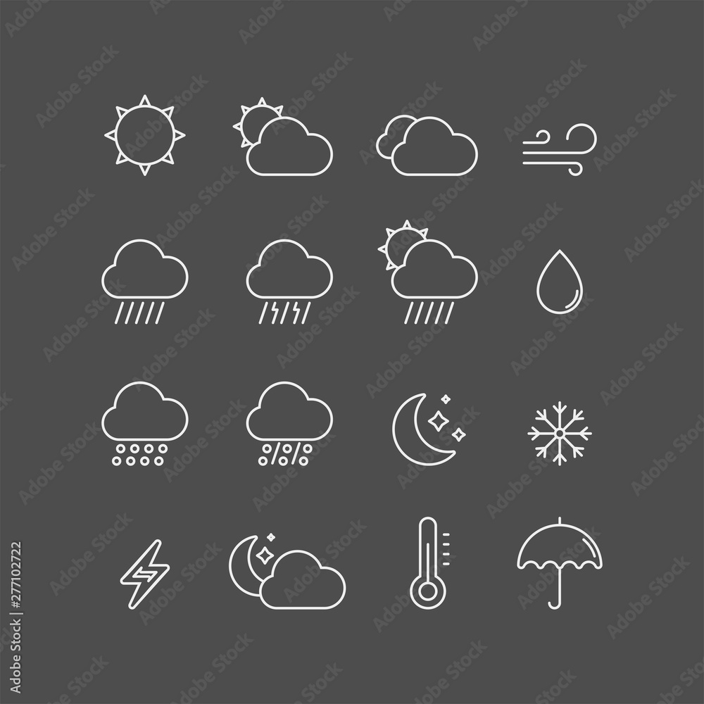 Weather flat vector icons set. Weather forecast icons Weather flat vector icons set. Weather forecast icons