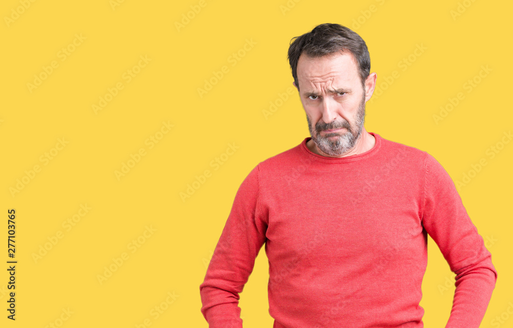 Handsome middle age hoary senior man wearing winter sweater over isolated background depressed and worry for distress, crying angry and afraid. Sad expression. Handsome middle age hoary senior man wearing winter sweater over isolated background depressed and worry for distress, crying angry and afraid. Sad expression.