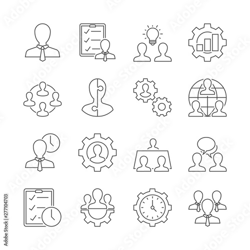 Business management outline icons on white background