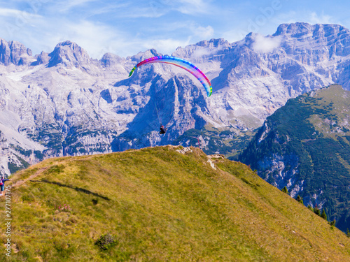 Paragliding in the Dolomites, north Italy