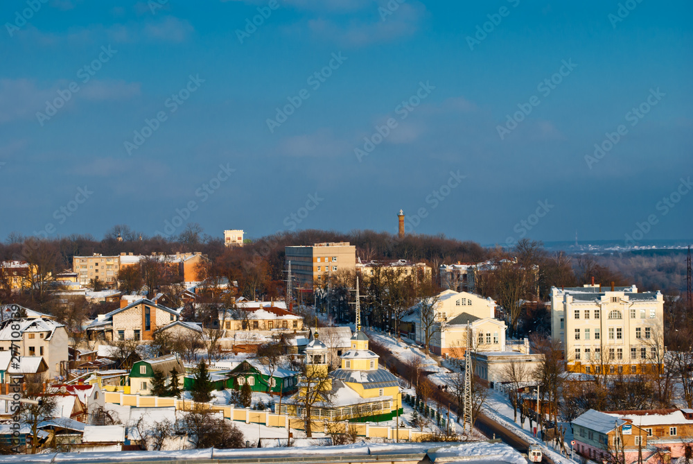 City of Belarus Gomel in winter under snow.