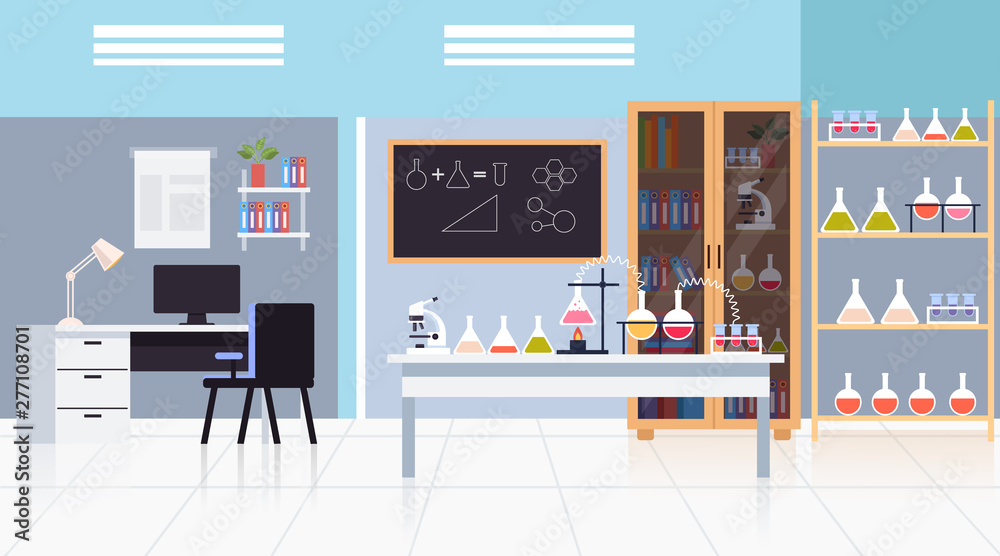Empty laboratory science concept. Vector flat graphic design isolated illustration - obrazy, fototapety, plakaty 