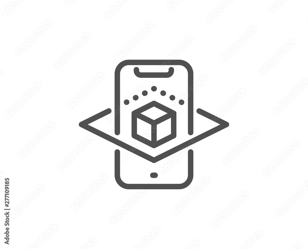 Augmented reality phone line icon. VR simulation sign. 3d cube symbol. Quality design element. Linear style augmented reality icon. Editable stroke. Vector Augmented reality phone line icon. VR simulation sign. 3d cube symbol. Quality design element. Linear style augmented reality icon. Editable stroke. Vector