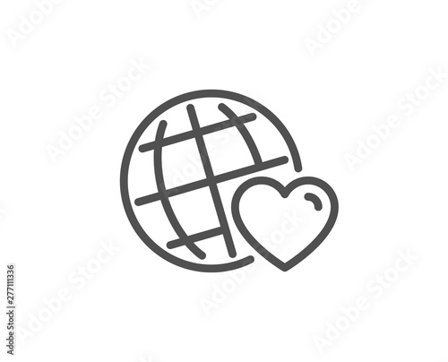Friends world line icon. Friendship love sign. Assistance business symbol. Quality design element. Linear style friends world icon. Editable stroke. Vector
