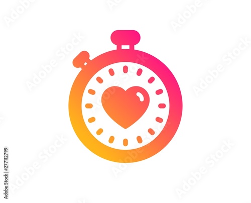 Heart in Timer icon. Love symbol. Valentines day stopwatch sign. Classic flat style. Gradient heartbeat timer icon. Vector