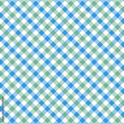Blue and Green Gingham pattern. Texture from rhombus/squares for - plaid, tablecloths, clothes, shirts, dresses, paper, bedding, blankets, quilts and other textile products. Vector illustration EPS 10