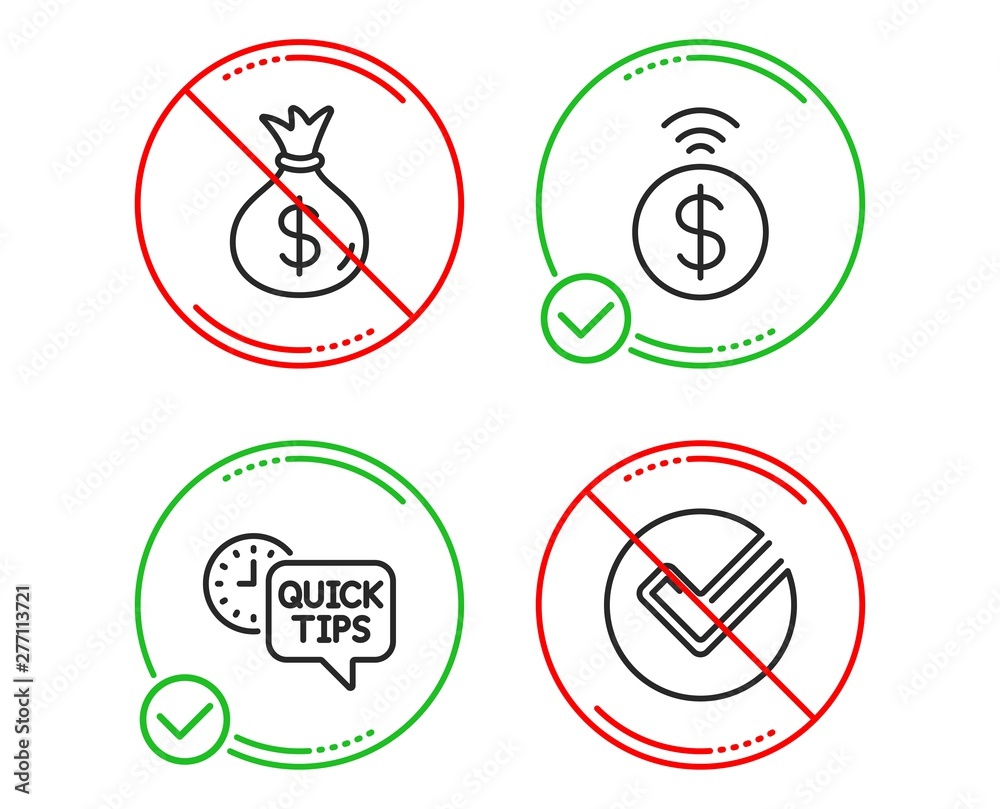Do or Stop. Money bag, Quick tips and Contactless payment icons simple set. Verify sign. Usd currency, Helpful tricks, Financial payment. Selected choice. Line money bag do icon. Prohibited ban stop Do or Stop. Money bag, Quick tips and Contactless payment icons simple set. Verify sign. Usd currency, Helpful tricks, Financial payment. Selected choice. Line money bag do icon. Prohibited ban stop