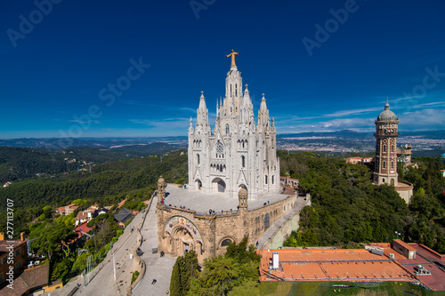 Barcelona, Spain - April, 2019: Church of the Sacred Heart of Jesus,located on the summit of Mount Tibidabo in Barcelona, Catalonia, Spain