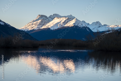 Natural landscape image of snow capped mountain in Glenorchy  Otago  New Zealand.