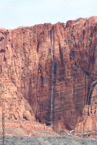 Red Rocks Cliff with Waterfall Close up