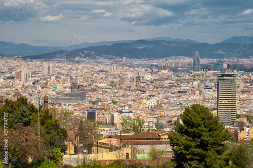 Barcelona, Spain - April, 2019: Panoramic view city of Barcelona