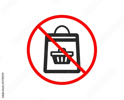 No or Stop. Shopping bag with cart icon. Supermarket buying sign. Sale symbol. Prohibited ban stop symbol. No online buying icon. Vector