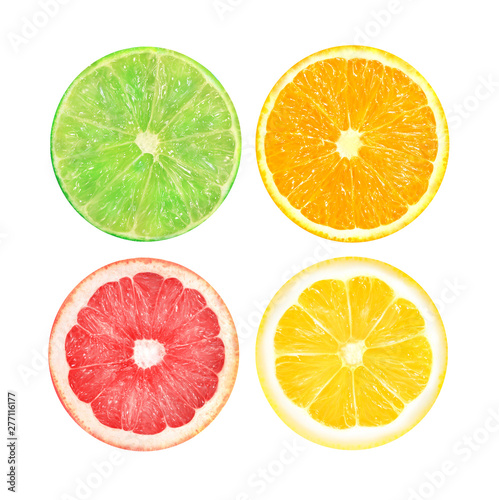 Slices of orange, pink grapefruit, lime and lemon photo