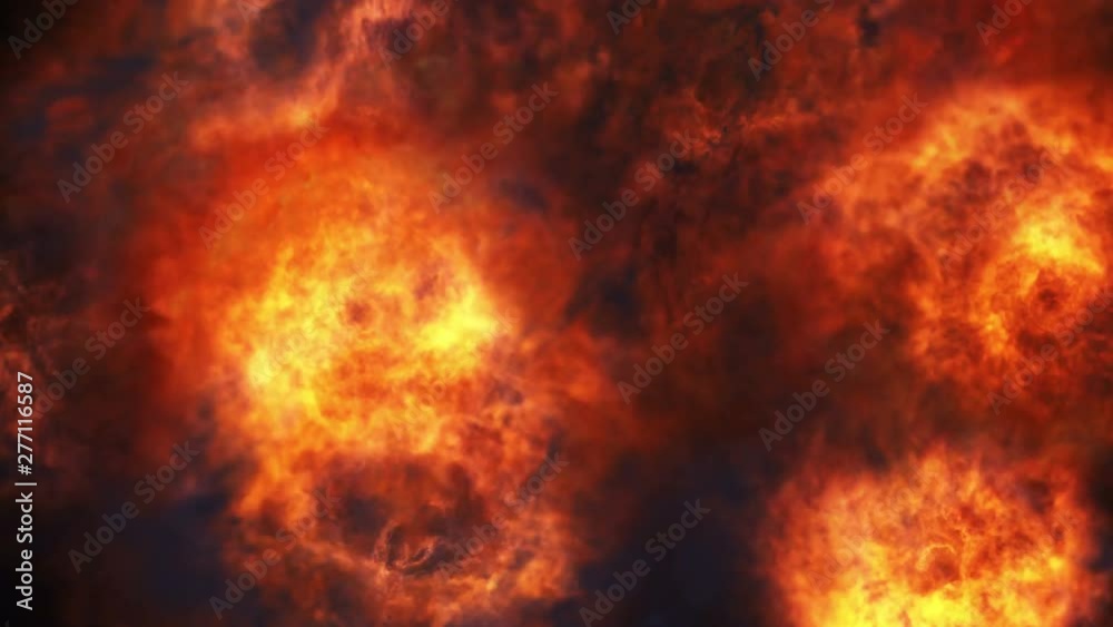 Giant outdoors explosion with fire and black smoke