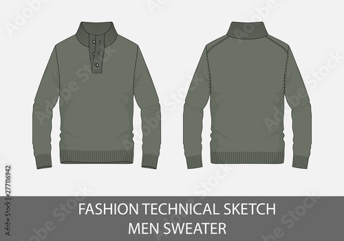 Fashion technical sketch men sweater