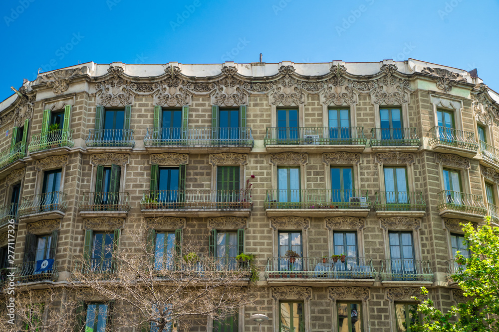 Barcelona, Spain - April, 2019: Old streets of the Gothic Quarter of Barcelona, Catalonia is centre of old city of Barcelona. Center of touristic life