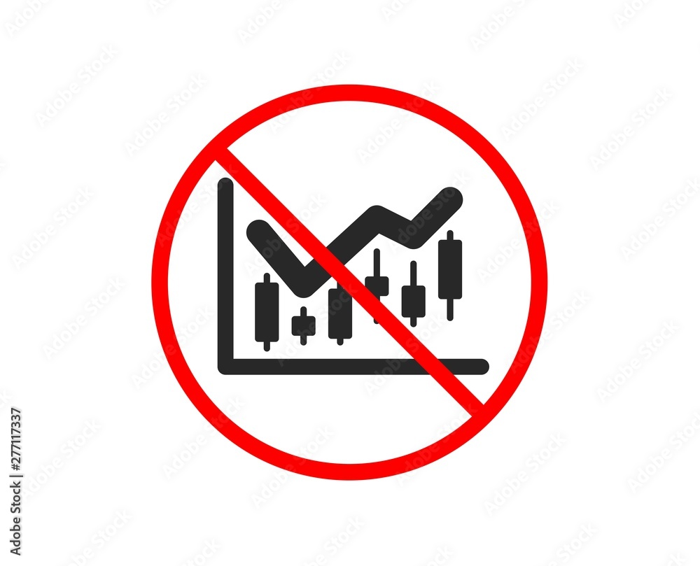 No or Stop. Candlestick chart icon. Financial graph sign. Stock exchange symbol. Business investment. Prohibited ban stop symbol. No financial diagram icon. Vector No or Stop. Candlestick chart icon. Financial graph sign. Stock exchange symbol. Business investment. Prohibited ban stop symbol. No financial diagram icon. Vector