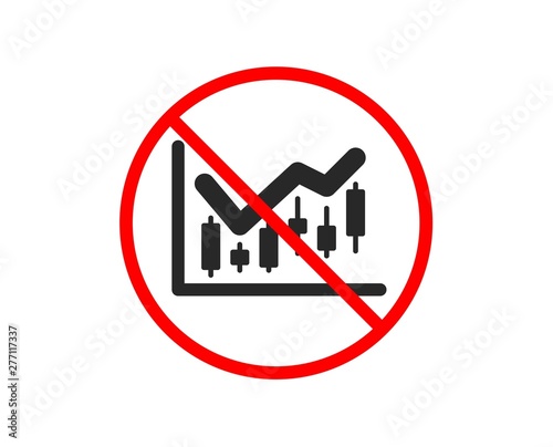 No or Stop. Candlestick chart icon. Financial graph sign. Stock exchange symbol. Business investment. Prohibited ban stop symbol. No financial diagram icon. Vector