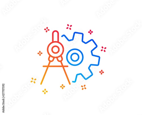 Cogwheel dividers line icon. Engineering tool sign. Cog gear symbol. Gradient design elements. Linear cogwheel dividers icon. Random shapes. Vector