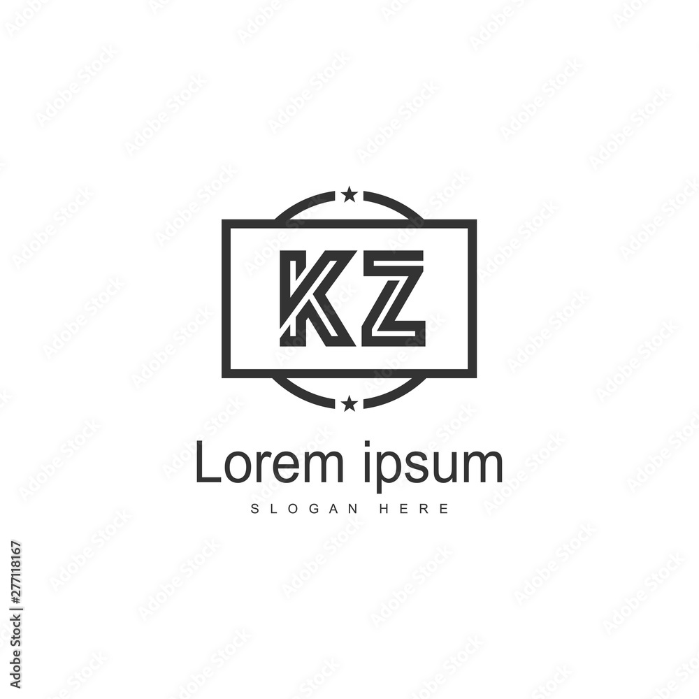 Initial KZ logo template with modern frame. Minimalist KZ letter logo vector illustration