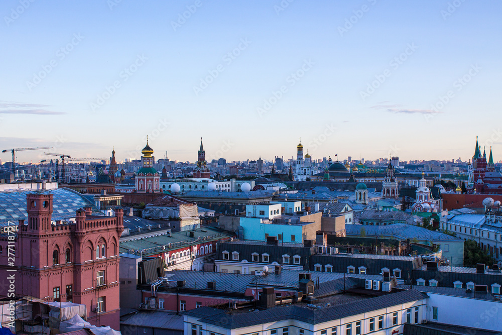 Top view of the historic center of Moscow Russia from the roof of the Central children's store