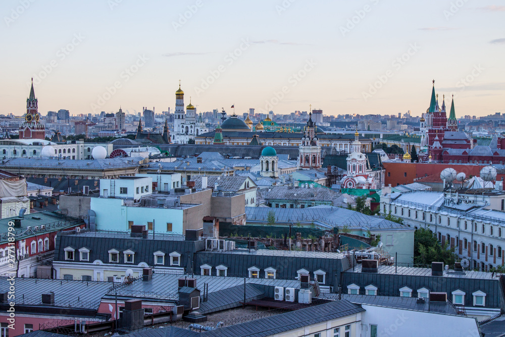 Top view of the historic center of Moscow Russia from the roof of the Central children's store Top view of the historic center of Moscow Russia from the roof of the Central children's store