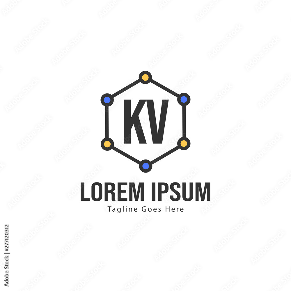 Initial KV logo template with modern frame. Minimalist KV letter logo vector illustration