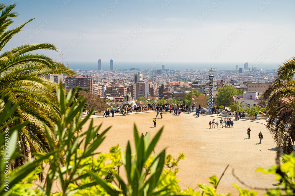 BARCELONA, SPAIN April, 2019 View of the famous bench serpentine seating on the main