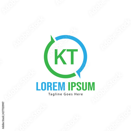 Initial KT logo template with modern frame. Minimalist KT letter logo vector illustration