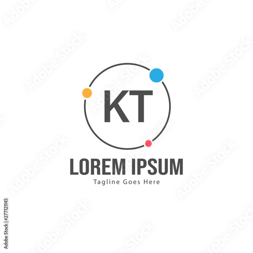 Initial KT logo template with modern frame. Minimalist KT letter logo vector illustration