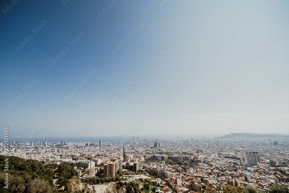 Barcelona, Spain - April, 2019: Panorama view of Barcelona on Bunkers del Carmel