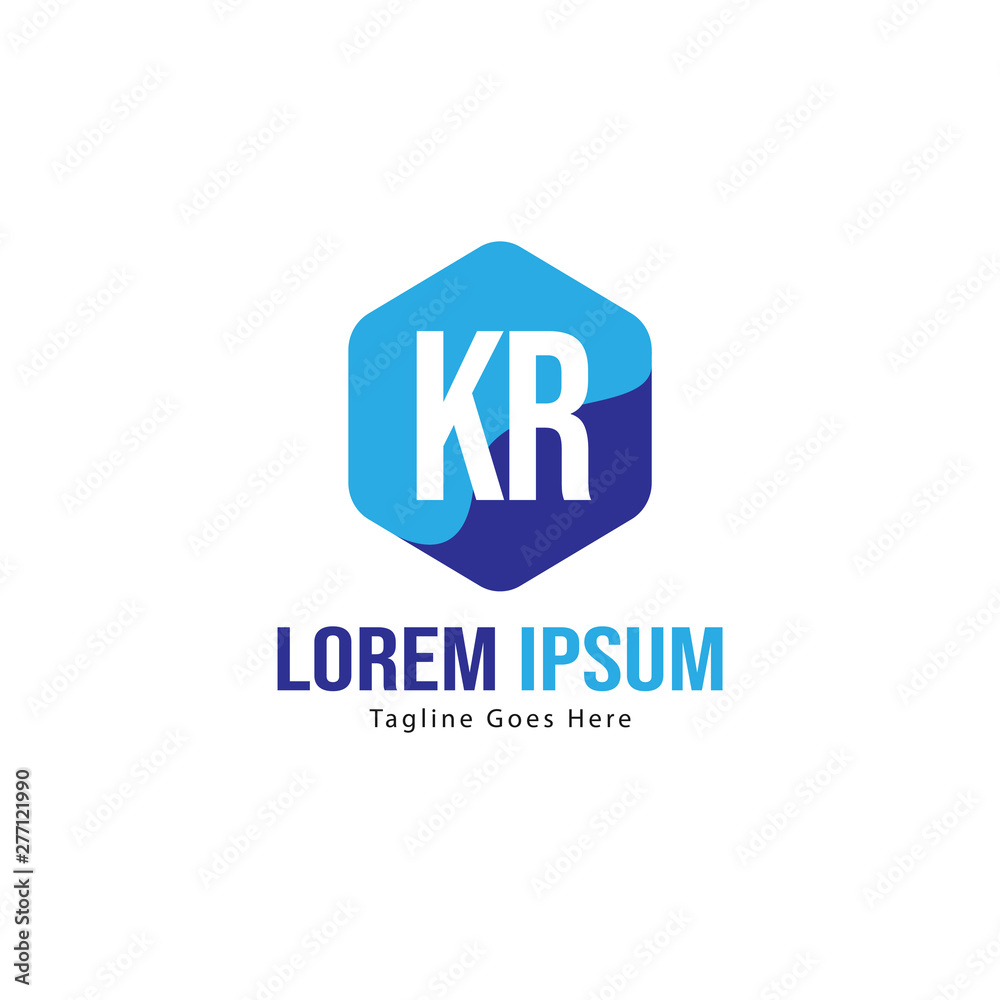 Initial KR logo template with modern frame. Minimalist KR letter logo vector illustration