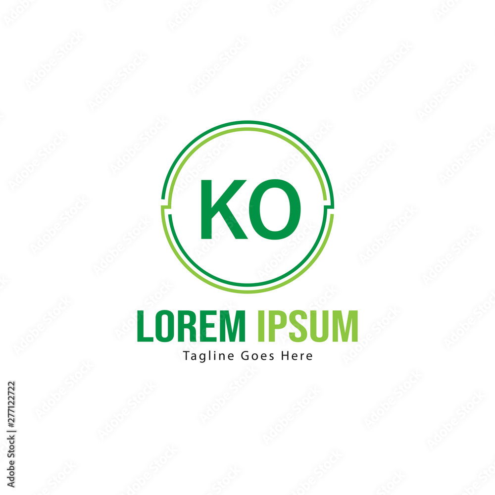 Initial KO logo template with modern frame. Minimalist KO letter logo vector illustration