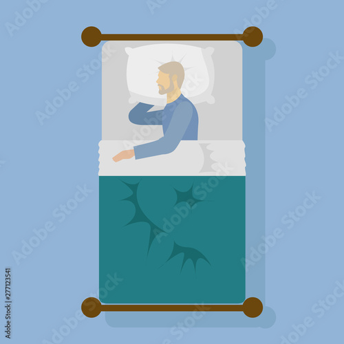 Man sleeping in bed vector illustration