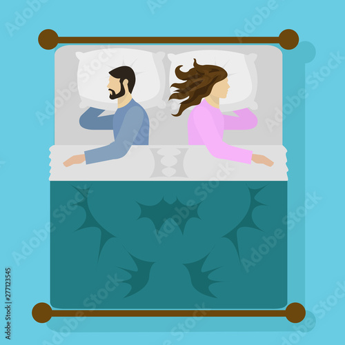 Man and woman sleeping in bed vector illustration