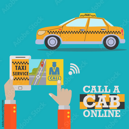 Online taxi order service, call a cab on mobile app vector concept