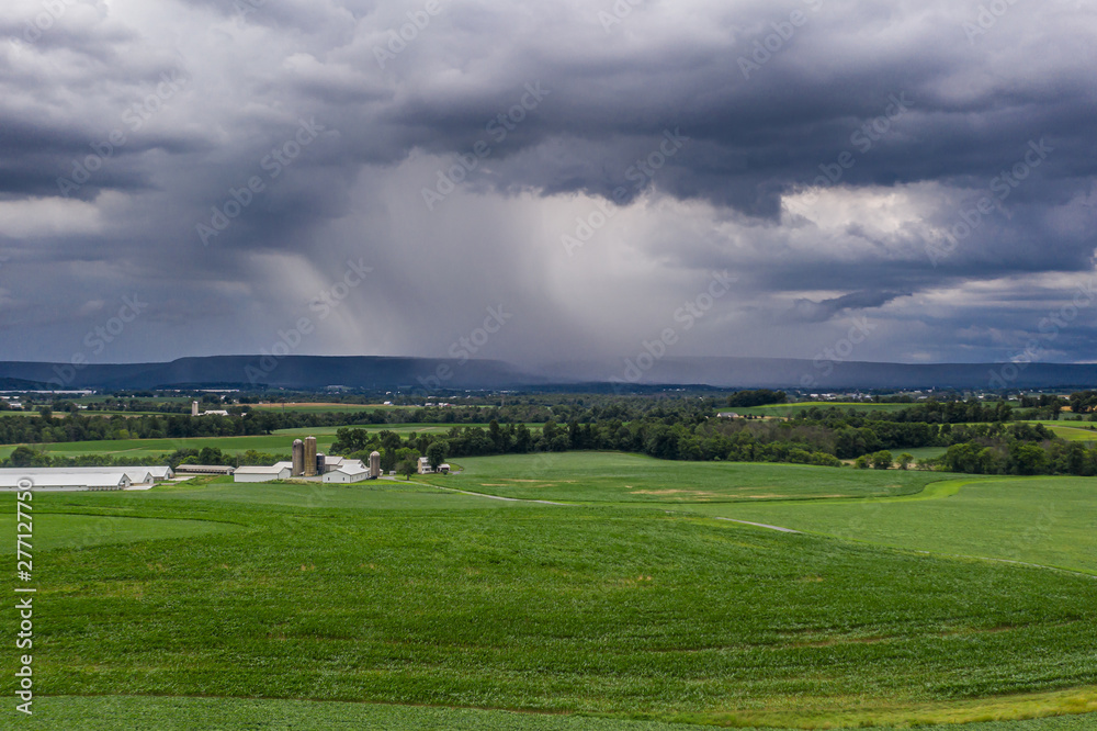Rain Over Pennsylvania Farmland in Front of the Blue Mountain