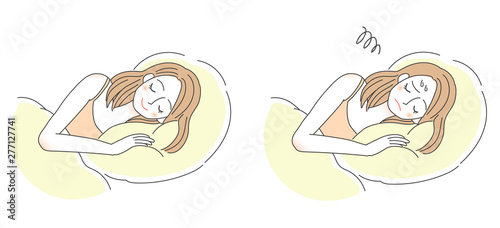 不眠症　睡眠に悩む女性のイラスト