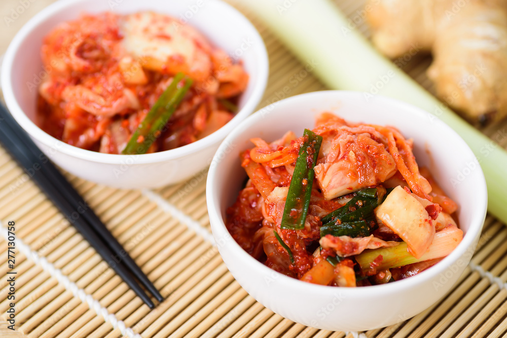 Kimchi cabbage in a bowl and ingredient, Korean food Kimchi cabbage in a bowl and ingredient, Korean food