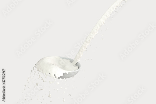 A bowl of milk and splashing liquid, 3d rendering.
