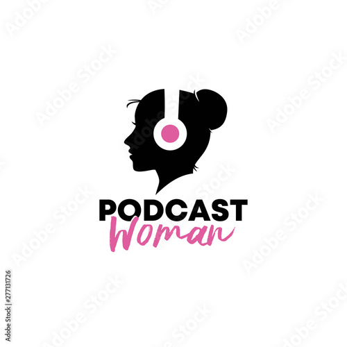 simple podcast or radio logo design inspiration with head woman - vector
