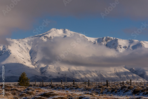 Panoramic view of Andes mountains covered by snow after snowstorm near Esquel, Argentina
