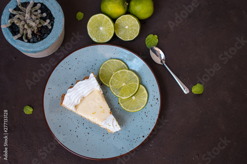 Lemon Pie On A Plate On Brown Background