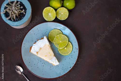 Lemon Pie On A Plate On Brown Background