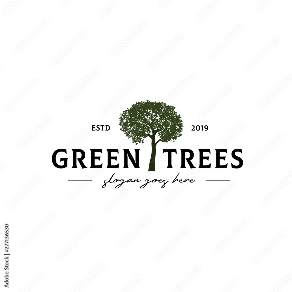 Green tree classic retro vintage logo design